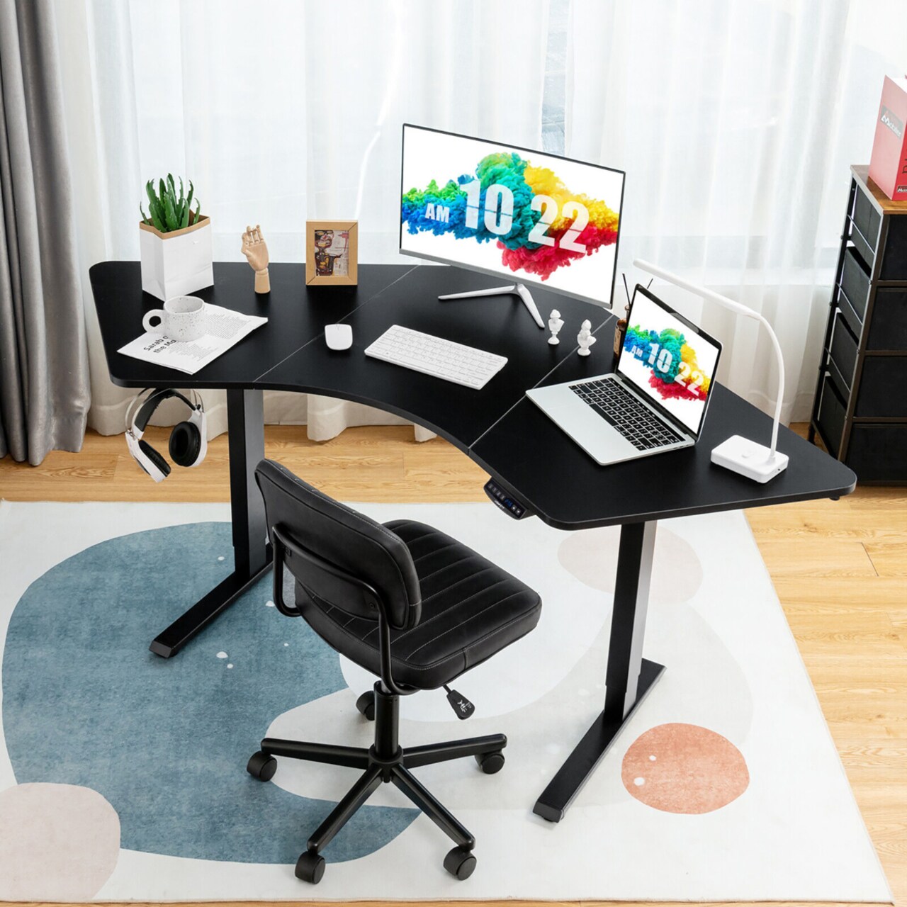 Dual-Motor L Shaped Standing Desk Ergonomic Sit Stand Computer Workstation Black
